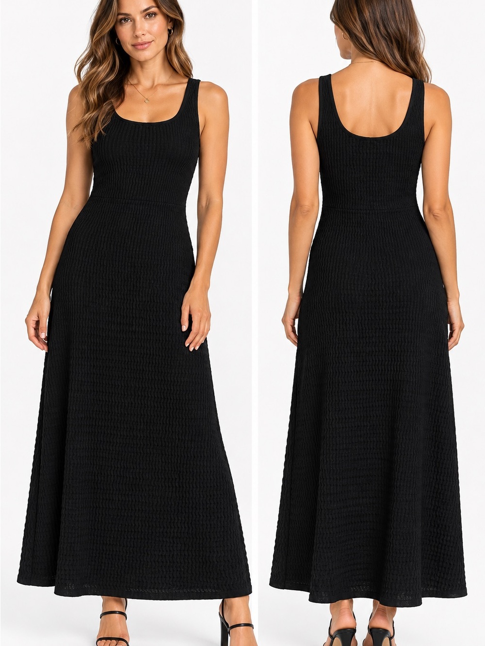 Everlane Black Ribbed Scoop Maxi Dress with Wide Straps size XL